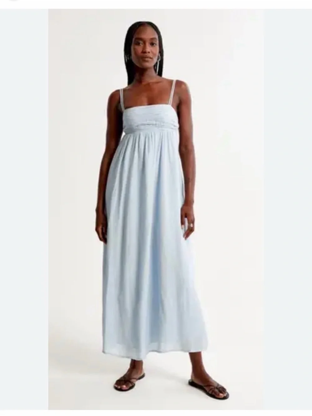 Abercrombie & Fitch Baby Blue Smocked Bodice crinkled Maxi Dress SZ L